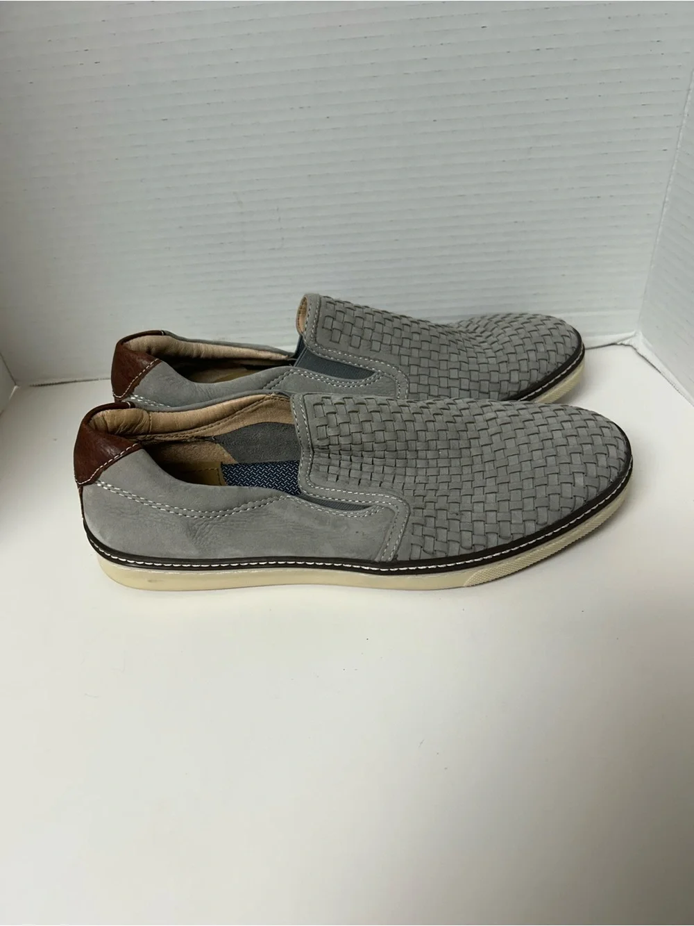 Johnston & Murphy McGuffey Woven Slip On Loafers Grey Leather Sheepskin 10.5